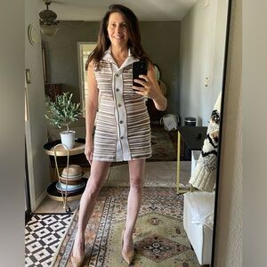 Vintage knit mini dress. 60's Brown, White Strip Mini Dress/Tunic